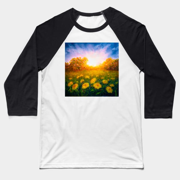 Dandelion field at sunset Baseball T-Shirt by redwitchart